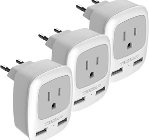 (3er-Pack) Europäischer Reisestecker-Adapter, Tessan International Netzteil 2 USB - Bild 1 von 2