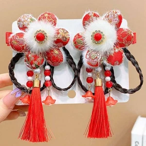 2pcs Chinese Style Children Hair Clips Hanfu Headdress Red Bow Hairpin - Picture 1 of 12