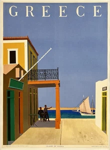 Original Vintage Poster GREECE ISLAND OF HYDRA Greek Travel Tourism LINEN - Picture 1 of 5