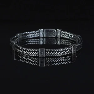 Solid Chain Bracelet Sterling Silver, Engraved Handmade Foxtail Bracelet - Picture 1 of 8