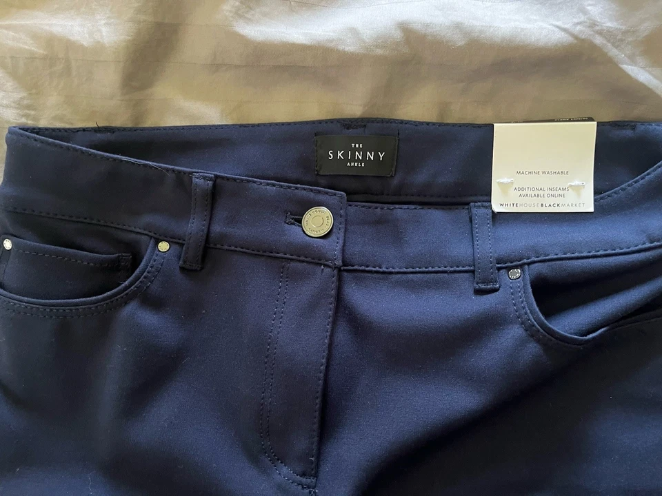 Calça de tornozelo fina feminina White House Black Market tamanho 2 tornozelo azul marinho 2A NOVA - Imagem 1 de 4
