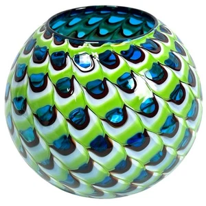 Design Guild Peacock Feather Vibrant Colorful Art Glass Vase Thailand-Stunning! - Picture 1 of 5