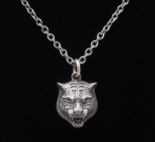 Collana con ciondolo testa di tigre gatto Gucci argento motivo animale originale dal Giappone