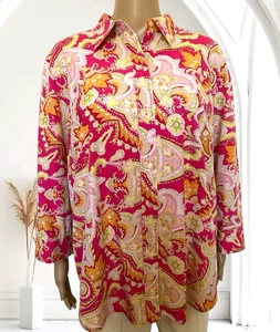 RALPH LAUREN Hemdbluse rosa 100% Baumwolle Paisley Button Down Gr. XL 3/4 Arm - Bild 1 von 18