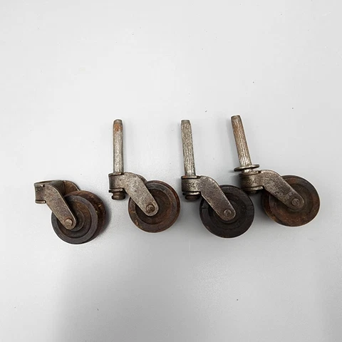 Antique Casters Wooden wood Wheel Set of 4 for dresser table Vintage Cover