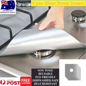 4 pack Silver Non Stick Stove Gas Top Protective Cover 27cm x 27cm - Picture 1 of 8