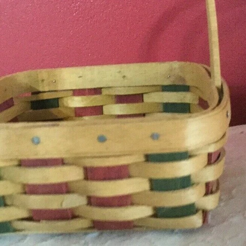 Longaberger Holiday Helper Basket 2003 -- Red Green New Handle 5” Tall Cover