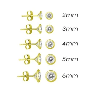 14 Karat Yellow Gold Push Back Bezel Round CZ Stud Earrings AAAAA QUALITY - Picture 1 of 1