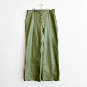 NEW 7 For All Mankind Women's Faux Leather Wide Leg Crop Pants Green Medium - Picture 1 of 8