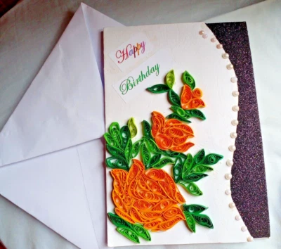 Birthday card handmade quilling greeting cards invitation with envelope. - Image 1 of 4