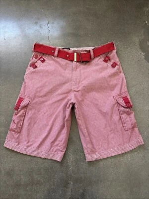 Parish 0506 Pantalones Cortos Carga Diseño Cuadros Rojo con Cinturón Lona Rojo Hombre Talla 36 Foto 1 de 4