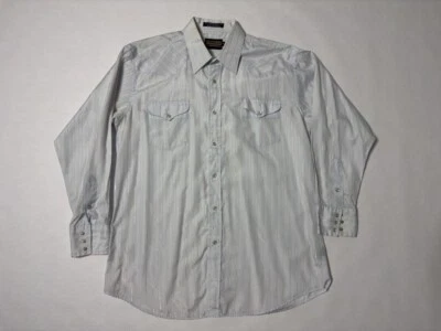 Camisa Western Para Hombres Años 80 Plateada Rayas Perla A Presión Talla XL Vintage Retro Foto 1 de 4
