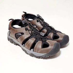 Eddie Bauer Sandals Stewart Fisherman Brown Leather Bungee Hiking Shoes Mens 11M - Picture 1 of 19