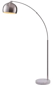 Teamson Home Arquer 68.1” Arc Floor Lamp With Faux White Marble Base And Nickel - Picture 1 of 7