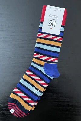 Meias femininas Happy Socks listradas roxas vermelhas tamanho 7-11 algodão penteado - Imagem 1 de 2