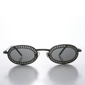 Gunmetal Industrial Steampunk Oval Sunglasses - Hickey - Picture 1 of 3