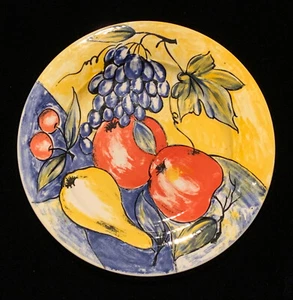 1 Ligne Hotesse PALLUY Fayence 10,5" Speiseteller gelb blau Obst Frankreich - Bild 1 von 12