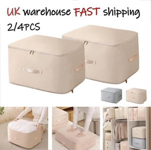 2/4 Stück Aufbewahrungstaschen Reißverschluss Kleidung Organizer Unterbett Garderobe Würfel Schrank Boxen - Bild 1 von 8