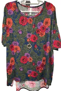Neu mit Etikett LuLaRoe 2XL blau rot lila melone grün Rosen Blumen Irma Oversize Tunika - Bild 1 von 6