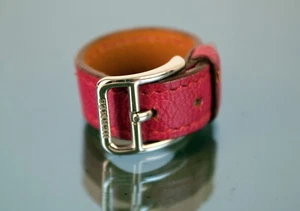 Authentic HERMÈS Scarf Ring Red Leather Women's Accessories France Used Vintage - Picture 1 of 23