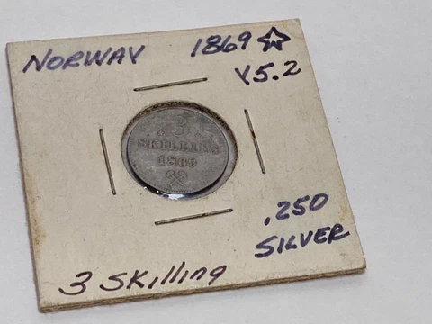 NORWAY 3 SKILLING 1869 .250 Silver As Pictured acquired like Cover