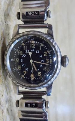 1950s Waltham Type A-17 Pilots Watch 31mm Vintage Military W Day Date Bracelet - Image 1 of 4