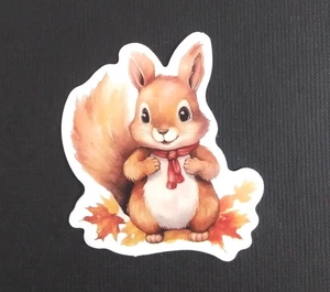 Entzückendes Eichhörnchen trägt roten Schal Herbst Herbst Aufkleber 2,18" x 1,78" (K) - Bild 1 von 2