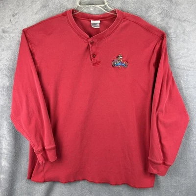 Disney Store Shirt Adult XXL Red Henley Goofy Christmas Embroidered Long Sleeve - Image 1 of 4
