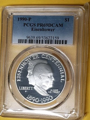 1990-P Eisenhower Centennial $1 Silver Proof Commemorative, PCGS PR69DCAM - Image 1 of 2