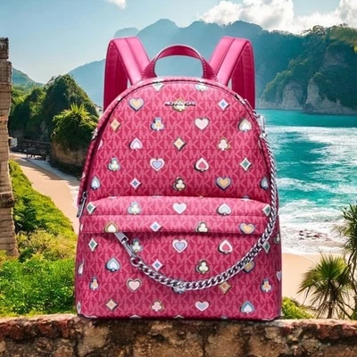 Mochila Michael Kors Slater média logotipo MK assinatura framboesa escura - Imagem 1 de 4