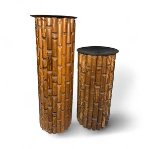 2er Set Vintage Pier 1 Chunky Bambus Säulen Kerzenhalter Metallhalter 9” 12” - Bild 1 von 5