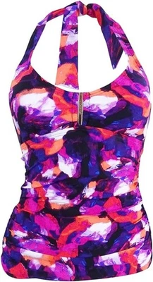 Nuevo con etiquetas Camiseta de natación Tankini Calvin Klein S acuarela floral halter rosa púrpura #119879 Foto 1 de 2