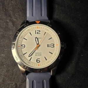 Timex  Men T2N696 Sport Indiglo Date Silver Tone Quartz Analog 42mm Watch Blue - Picture 1 of 13