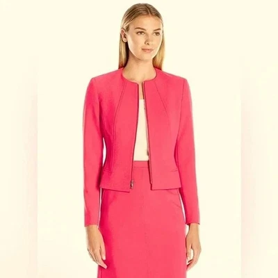 Anne Klein Zip Fully Lined Collarless CareerJacket Breton Red Women's 10 NWOT - Image 1 of 4