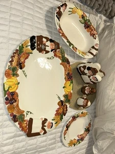 Publix Pilgrim 6pc serving Platter, Serving Bowl Butter Plate Napkin Salt/pepper - Picture 1 of 24