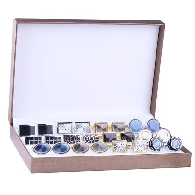 Cufflink 12 Pairs Two Tone Classy Stylish Men's Cuff Links Elegant Gift Box - Image 1 of 4