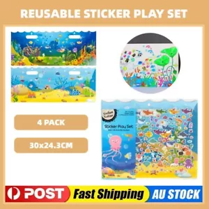 4PK Reusable Sticker Play Set Sea Life Scrapbooking Decor Kids Gift 30 X 24.3cm - Picture 1 of 5