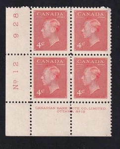 Canada 1951 KGVI 4¢ with-postes sc#306, MNH Plate 12 LL PB - Picture 1 of 1