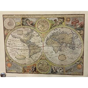 Vintage World Map Reproduction Hammond Original Print Small Flaws Unframed - Picture 1 of 8