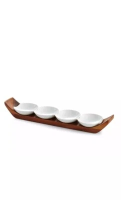 Nambe Quatro Snack & Serve Set, Made of Porcelain and Acacia Wood New In box - Image 1 of 4