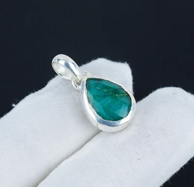 Gemma Smeraldo Artigianale 925 Pendente Argento Sterling Per Anniversario Regali - Immagine 1 di 4