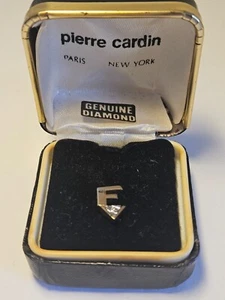 Pierre Cardin Initial Tie Lap Pin Tack Genuine Diamond Original Box “F” Vintage - Picture 1 of 8