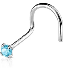 Nose Ring Screw 20G 1.5mm-3mm Round Genuine Light Blue Topaz 14K White Gold - Picture 1 of 1