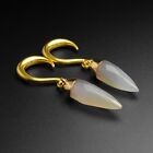 Stone Small Ear Weights | Grey Agate Faceted Pendant With Gold PVD Hook | 4.2g