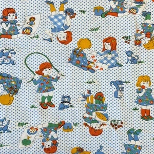 Vtg Little Girl Fabric 43" x 44" Yard Pc Child Play Friend Game Estate Stretch - Picture 1 of 3
