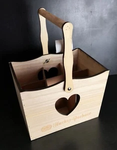 Hacker Pschorr Flaschenträger für 6 Flaschen, Holz, Bierträger, Herz, Neu - Bild 1 von 4