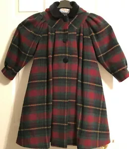 H LANS Girls Sz 8 PLAID Wool Mohair Alpaca Italy Hooded 3 Buttons Lined Coat - Picture 1 of 9