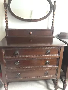Antique 1920’s Solid Oak Bedroom Suite Wardrobe,Dressing Table & Drawers - Picture 1 of 9