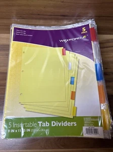 Wexford Multicolor 5-Pack Insertable Tab Dividers - 9”x11.25” Lot Of 15 Packs! - Picture 1 of 3