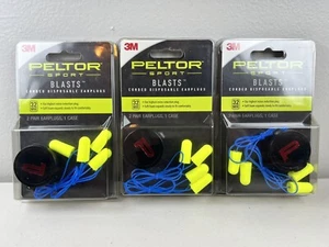 NEW Peltor Sport Blasts Corded Disposable Earplugs 3 PACK (6 Pairs w. 3 Cases) - Picture 1 of 2